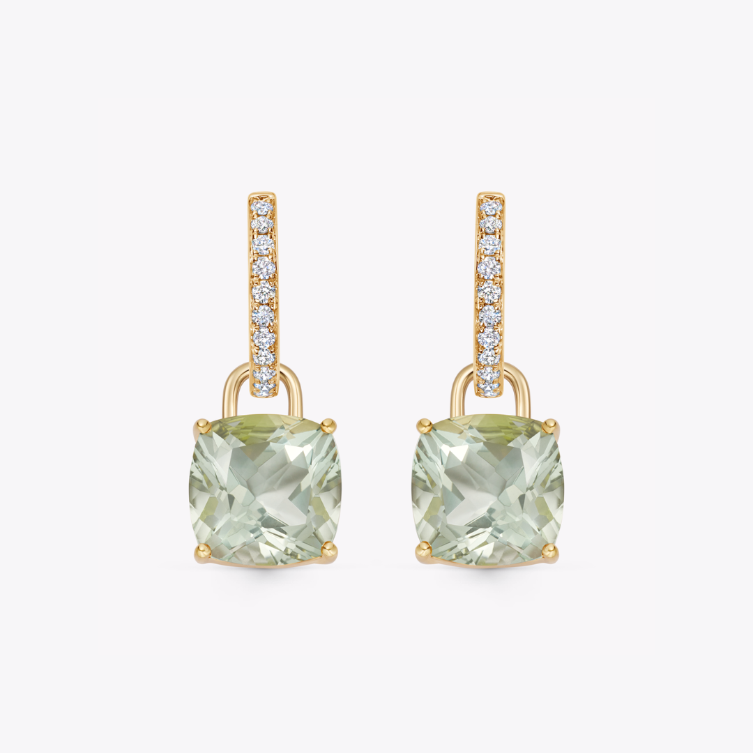 Kiki Cushion Green Amethyst and Diamond Detachable Earrings