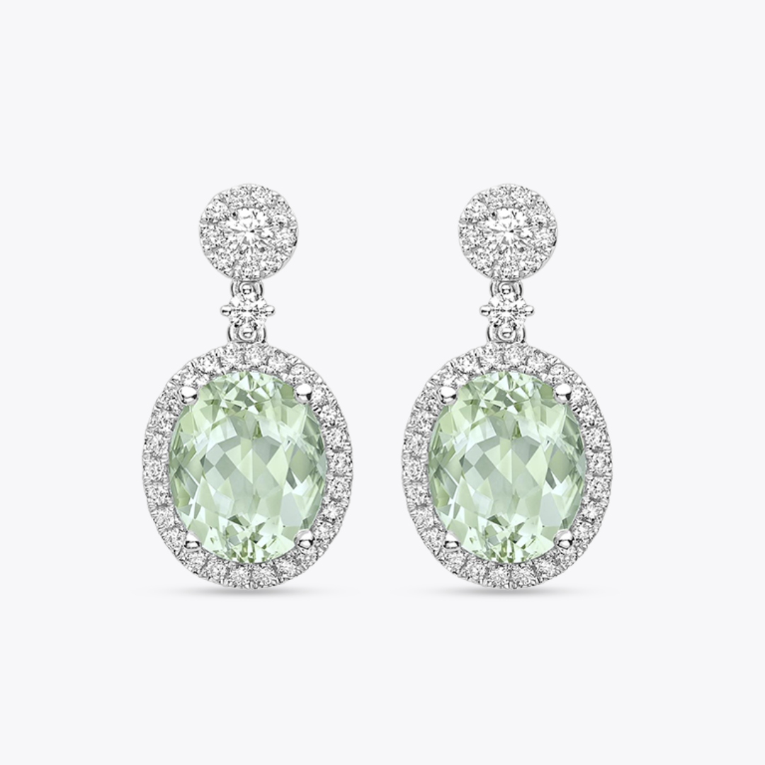 Signatures Oval Green Amethyst and Diamond Stud Top Earrings