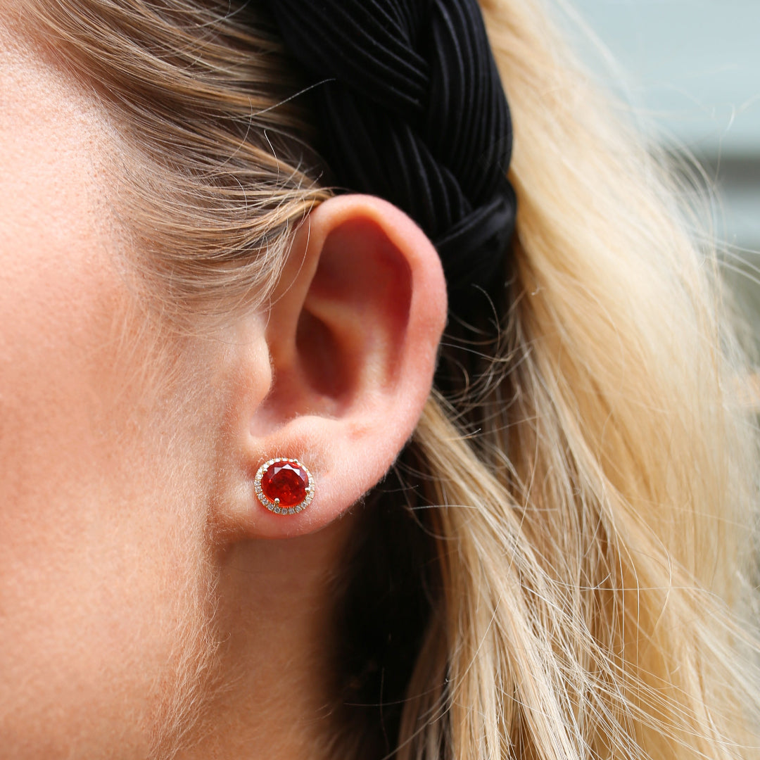 Grace Fire Opal and Diamond Stud Earrings