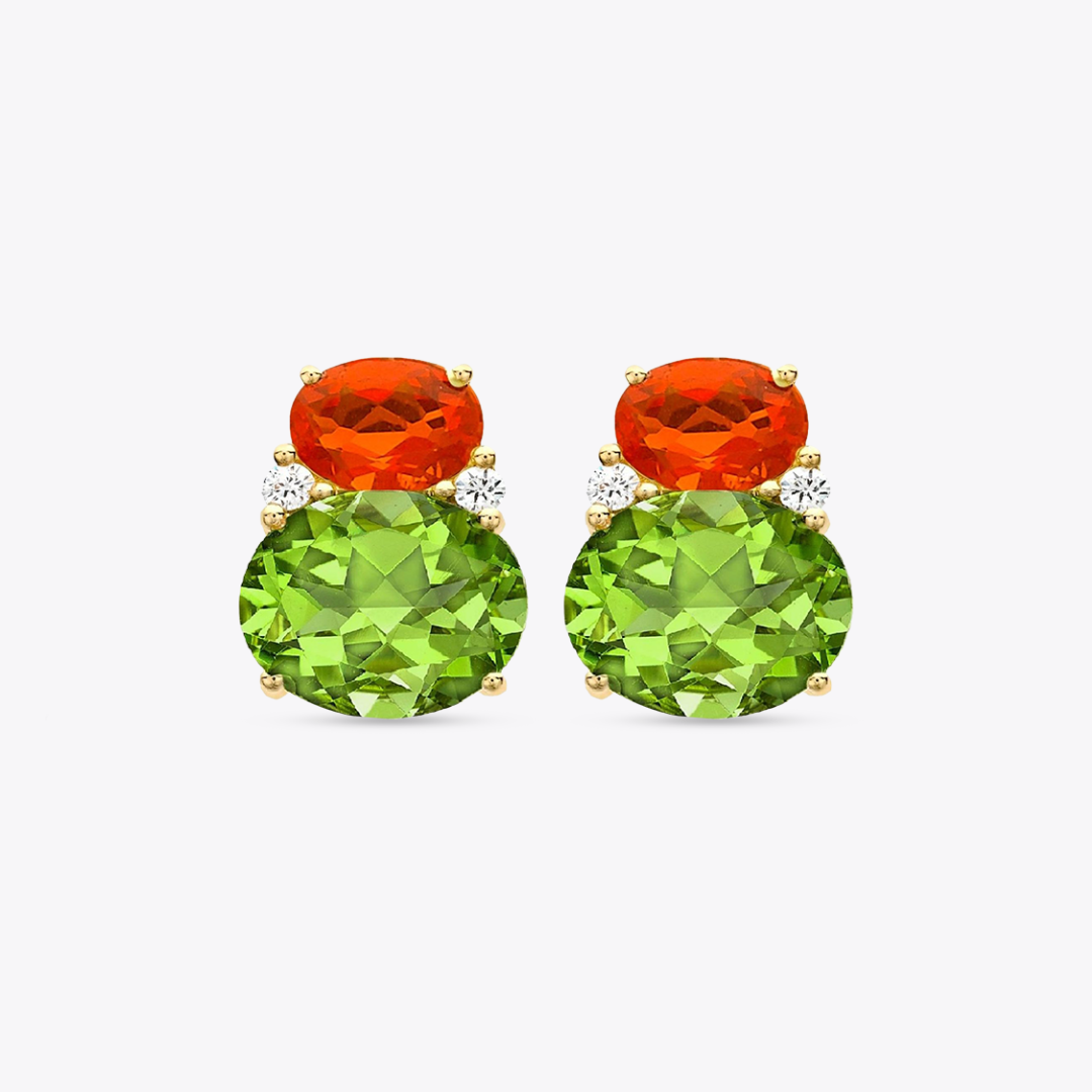 Kiki Classics Peridot, Fire Opal and Diamond Double Oval Studs