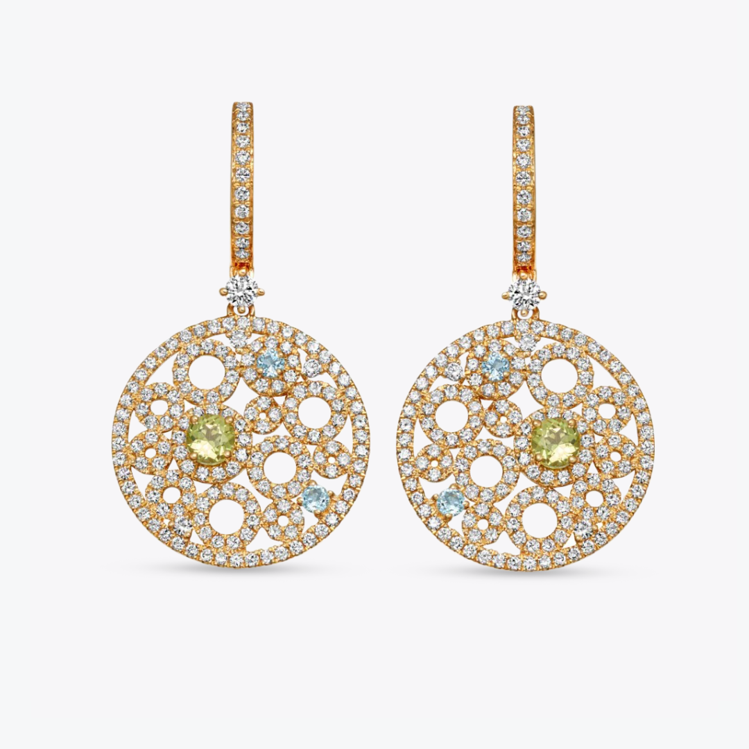 Bubbles Peridot, Blue Topaz and Diamond Earrings