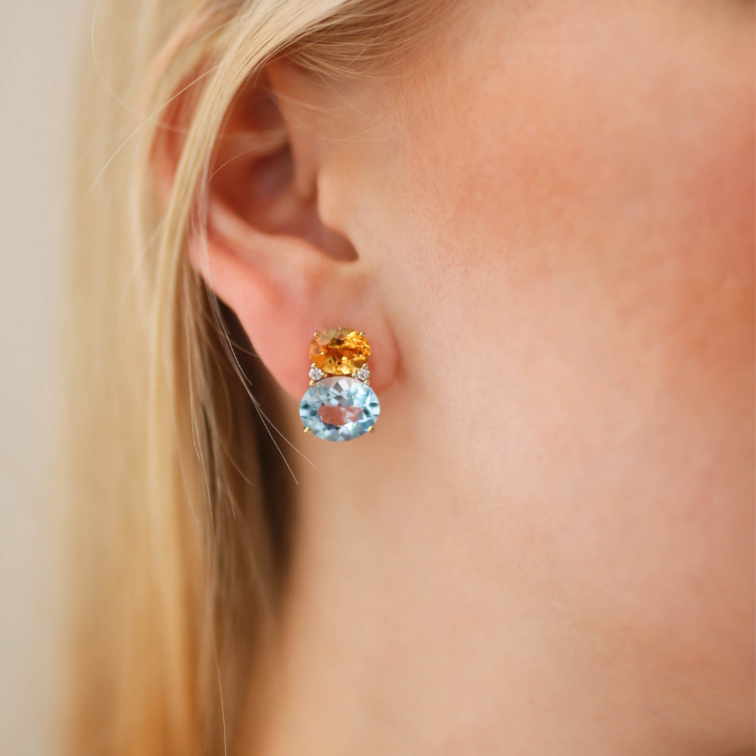 Kiki Classics Large Citrine, Blue Topaz and Diamond Double Oval Studs