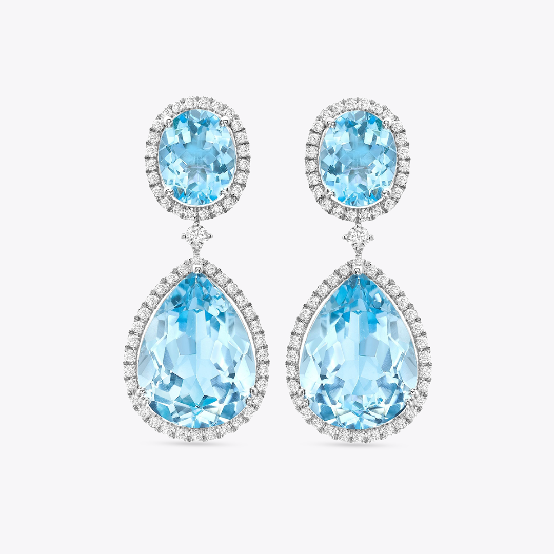 Signatures Pear and Oval Blue Topaz and Diamond Earrings