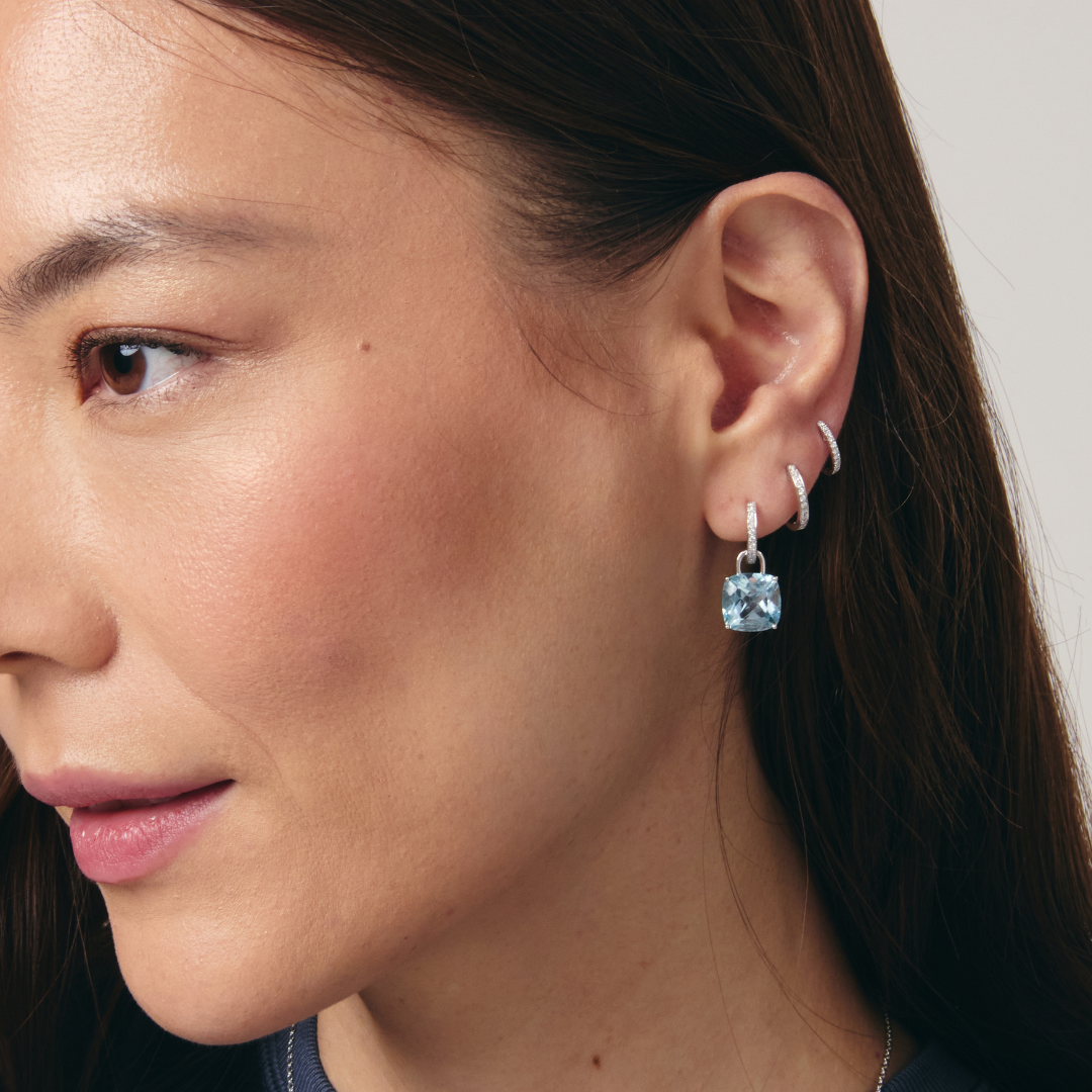 Kiki Cushion Blue Topaz and Diamond Detachable Earrings