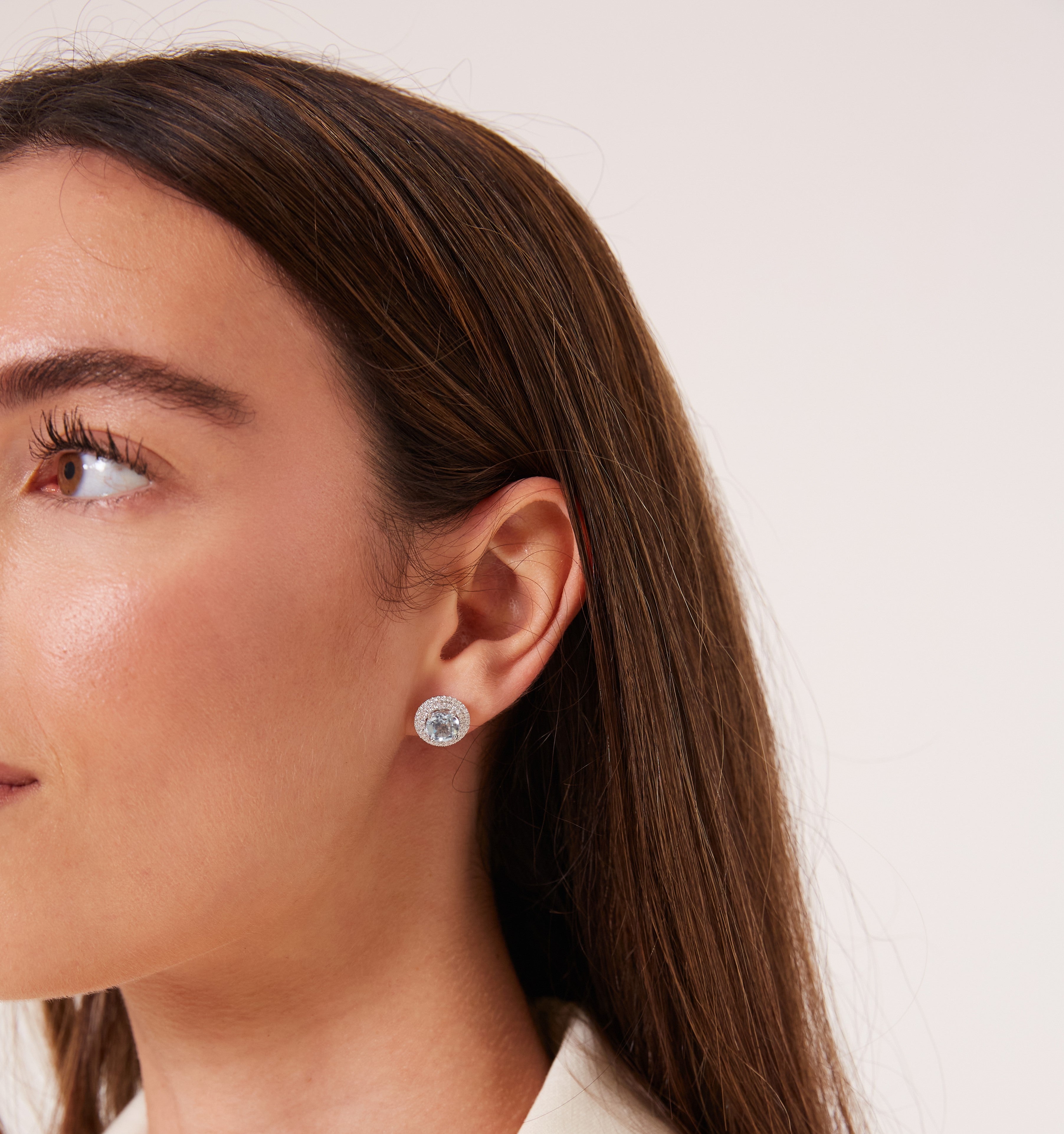 Grace Blue Topaz and Diamond Double Halo Earring