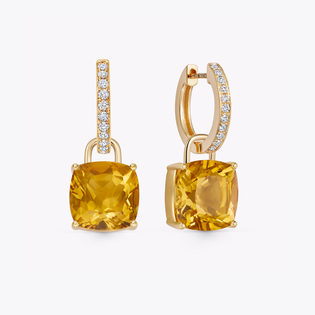 Kiki Cushion Citrine and Diamond Detachable Earrings