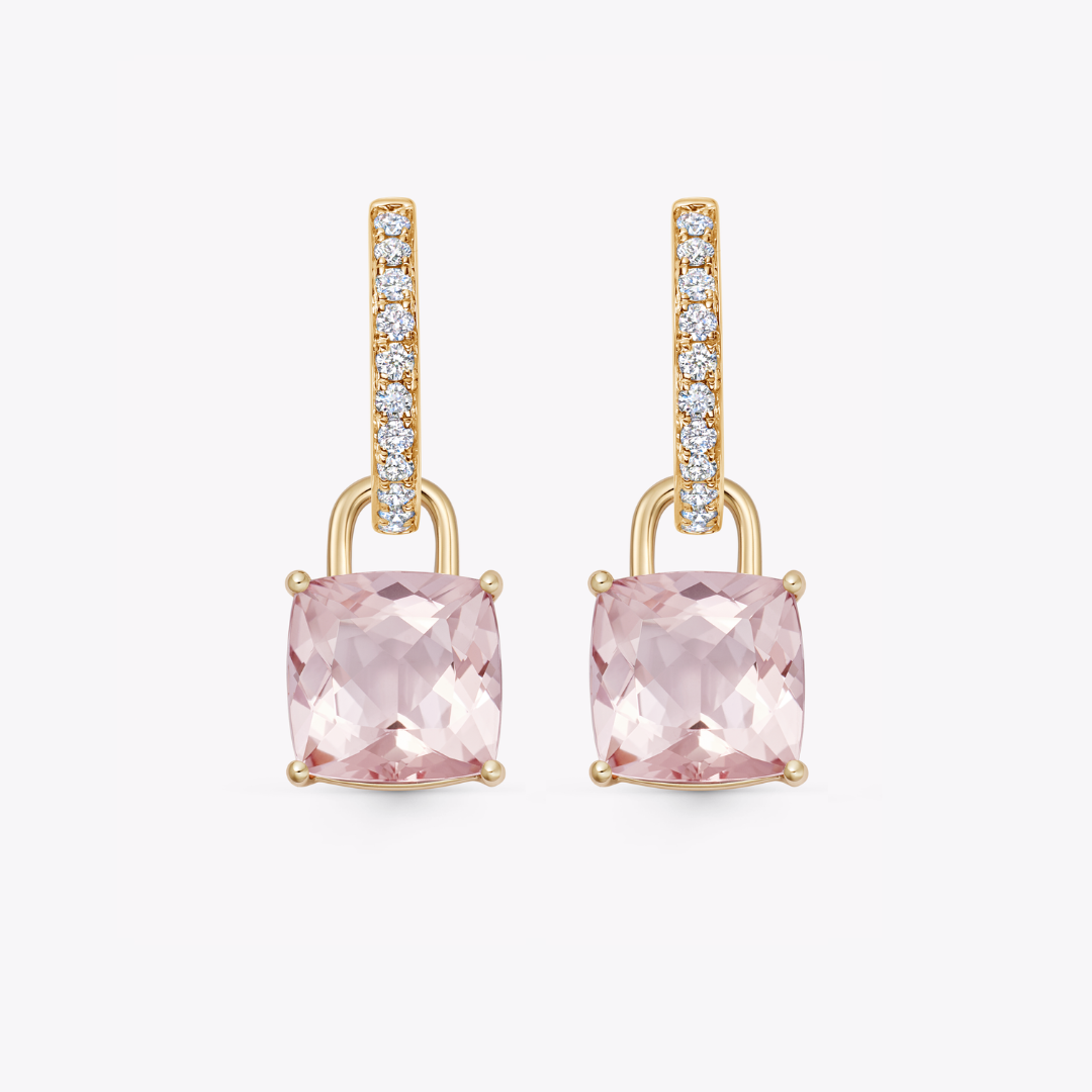 Kiki Cushion Morganite and Diamond Detachable Earrings