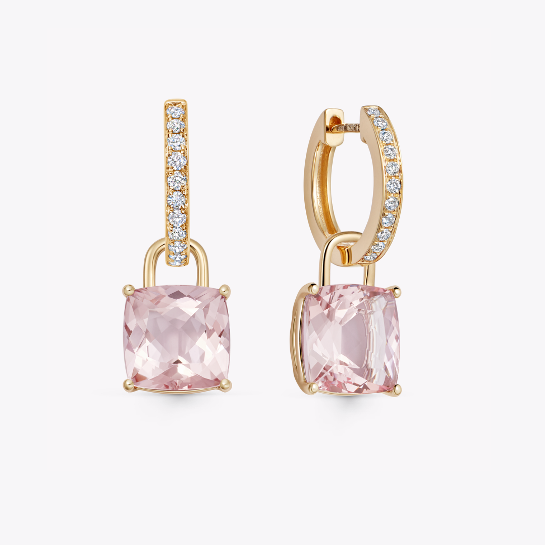 Kiki Cushion Morganite and Diamond Detachable Earrings