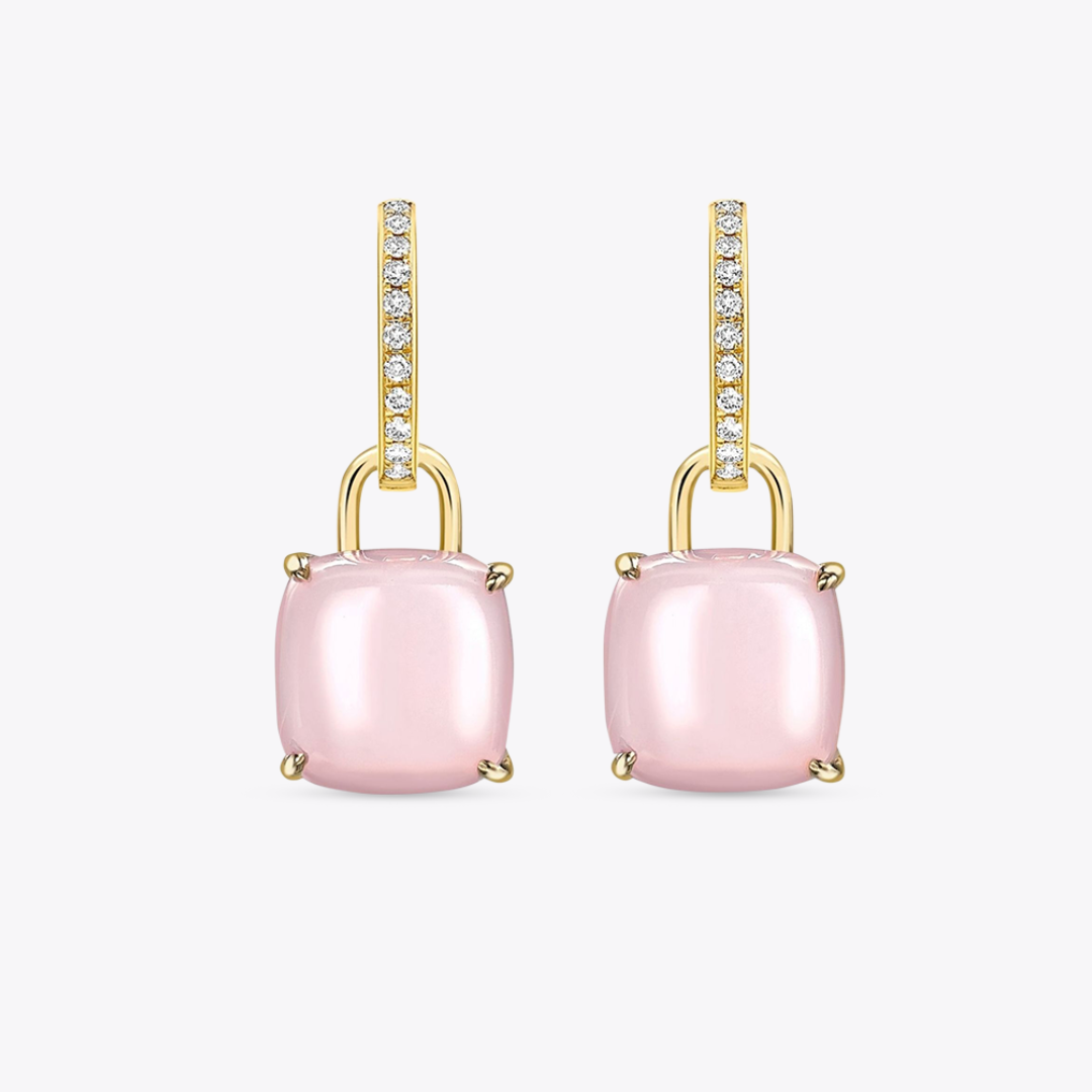 Kiki Cushion Pink Opal and Diamond Detachable Earrings