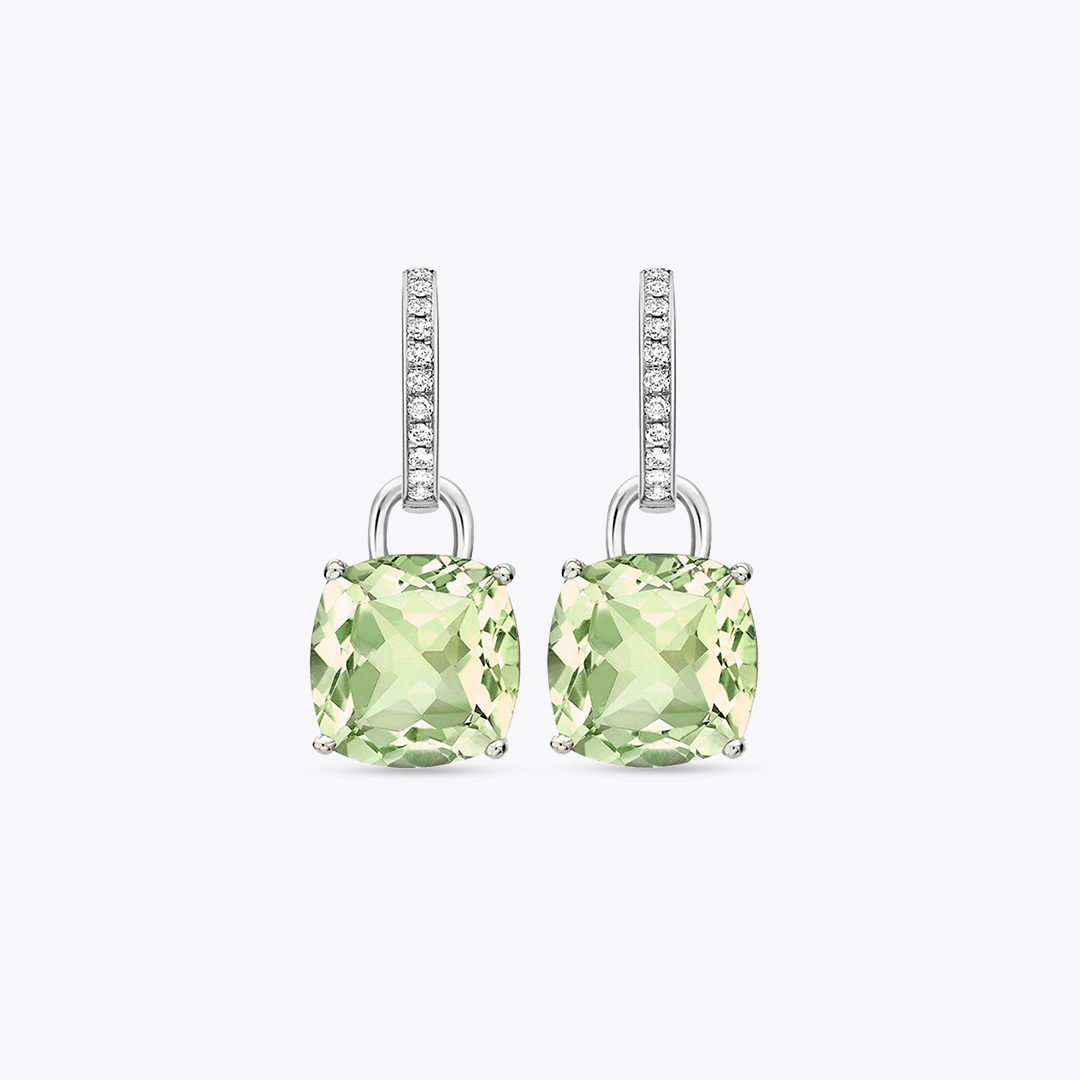 Kiki Cushion Green Amethyst and Diamond Detachable Earrings
