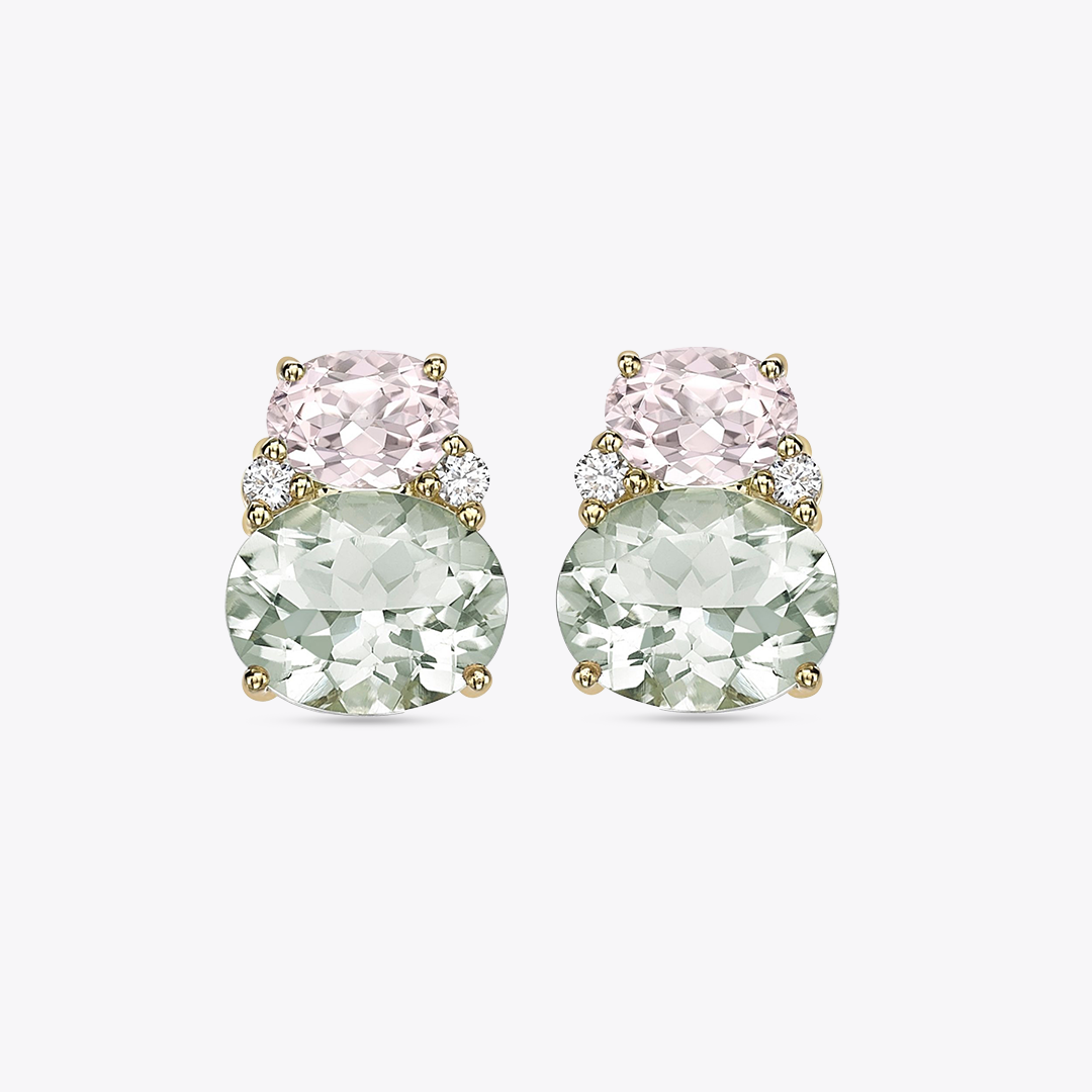 Kiki Classics Green Amethyst, Morganite and Diamond Double Oval Studs