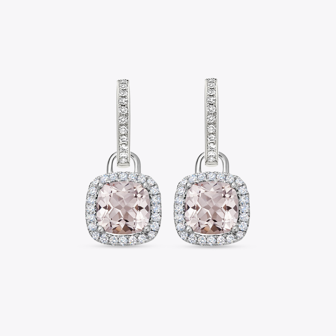 Kiki Cushion Mini Morganite and Diamond Detachable Earrings