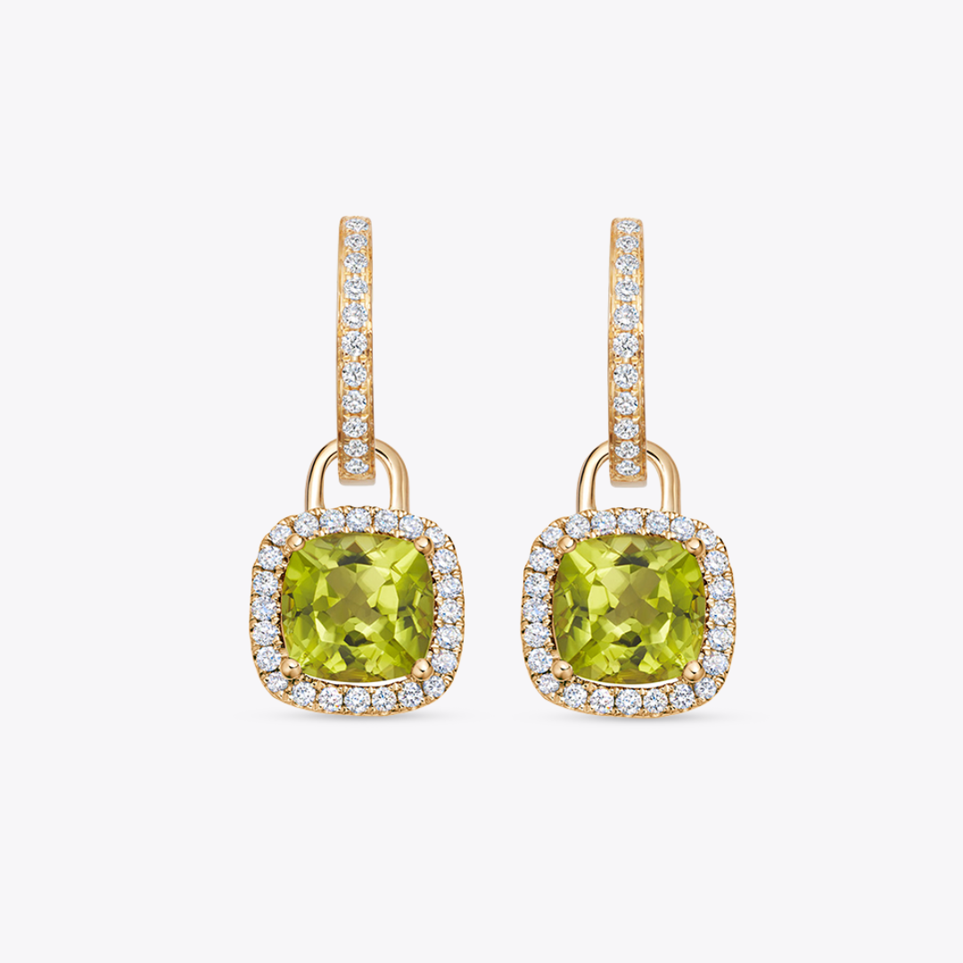 Kiki Cushion Mini Peridot and Diamond Detachable Earrings