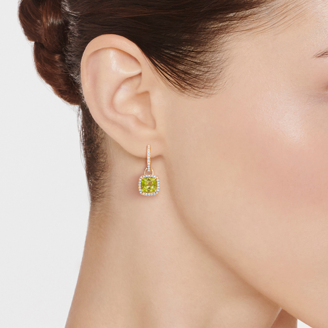 Kiki Cushion Mini Peridot and Diamond Detachable Earrings