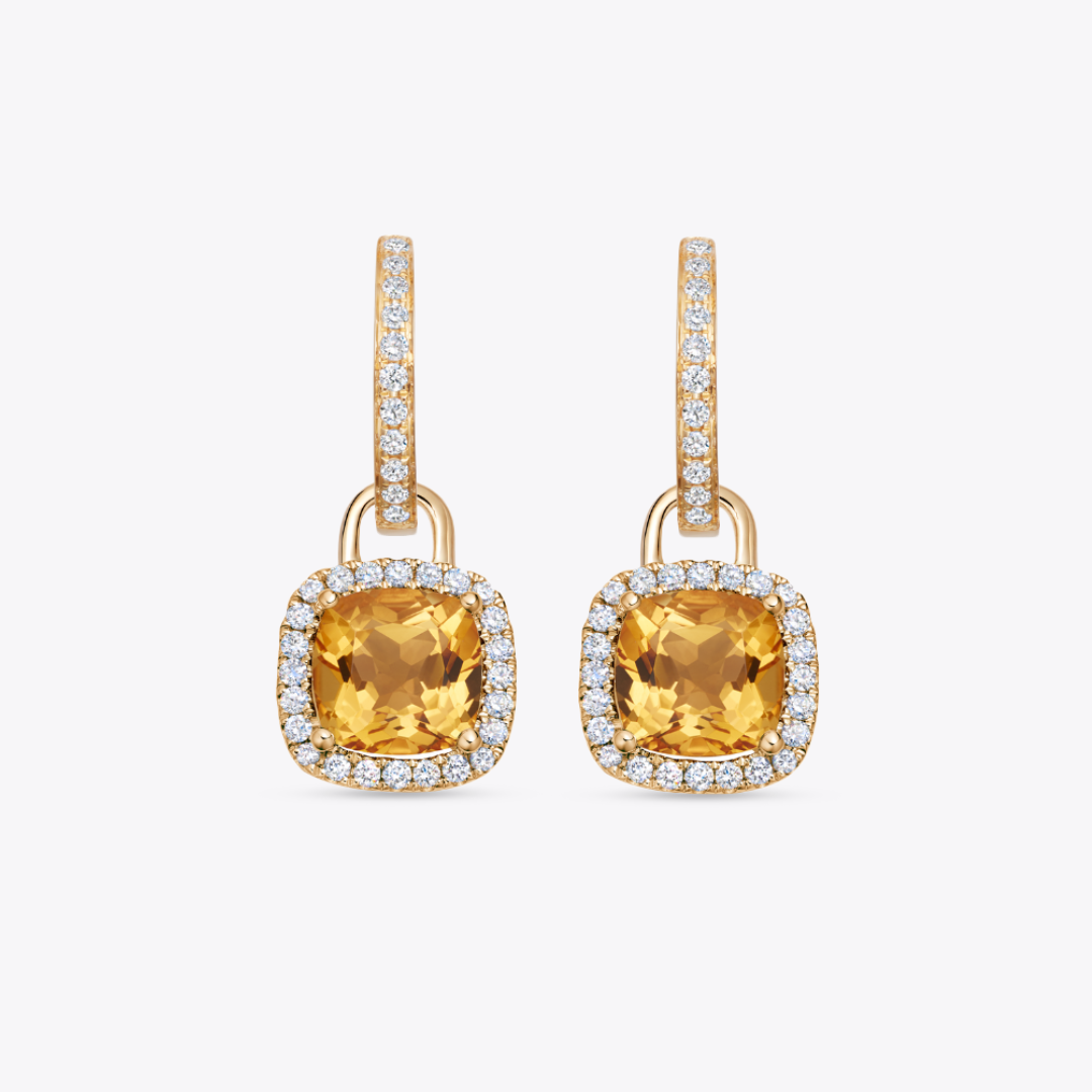 Kiki Cushion Mini Citrine and Diamond Detachable Drops