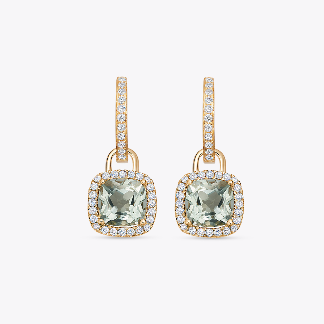 Kiki Cushion Mini Green Amethyst and Diamond Detachable Earrings