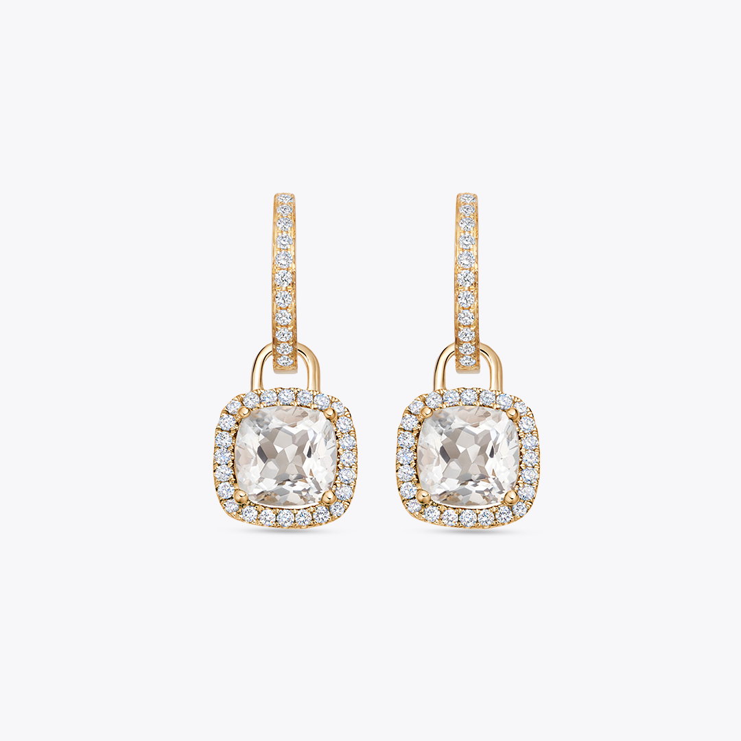 Kiki Cushion Mini White Topaz and Diamond Detachable Earrings