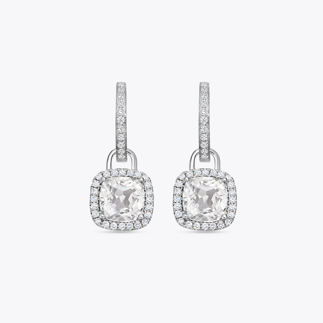 Kiki Cushion Mini White Topaz and Diamond Detachable Earrings