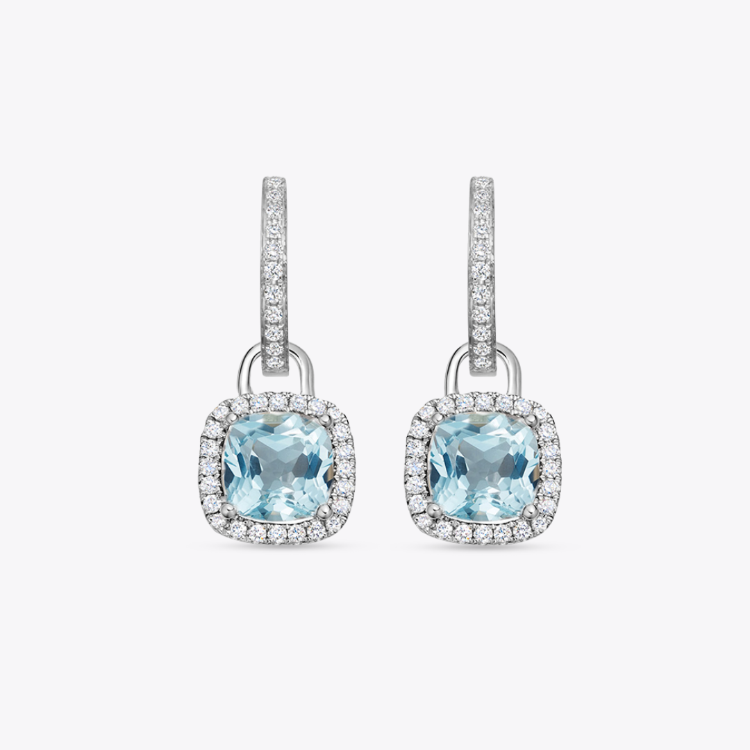 Kiki Cushion Mini Blue Topaz and Diamond Detachable Earrings