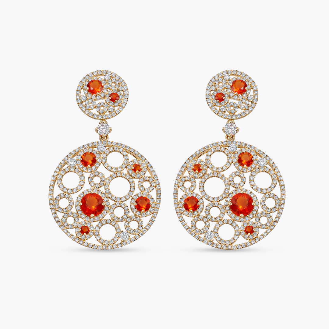 Bubbles Large Fire Opal and Diamond Earrings