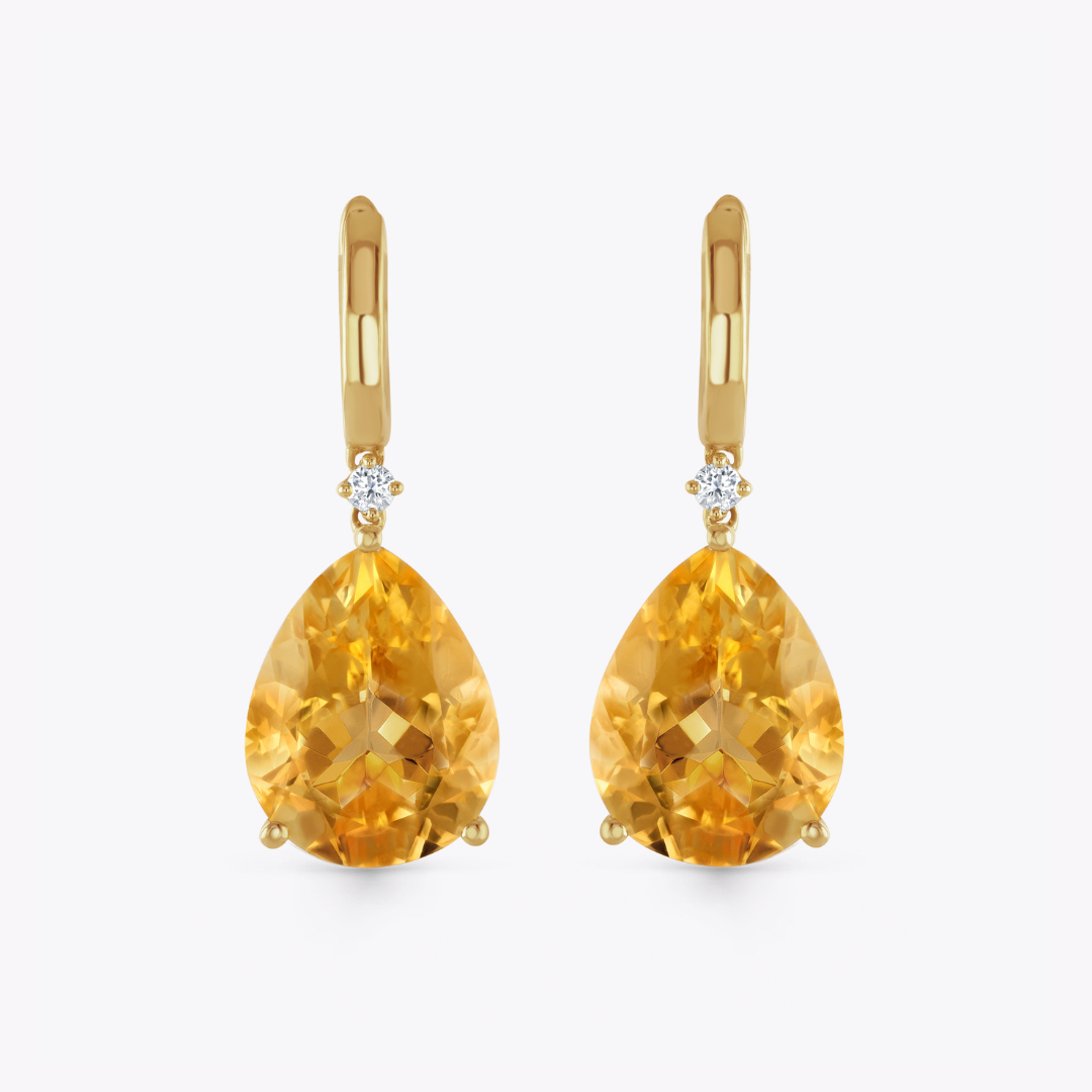 Kiki Classics Pear Drop Citrine and Diamond Earrings
