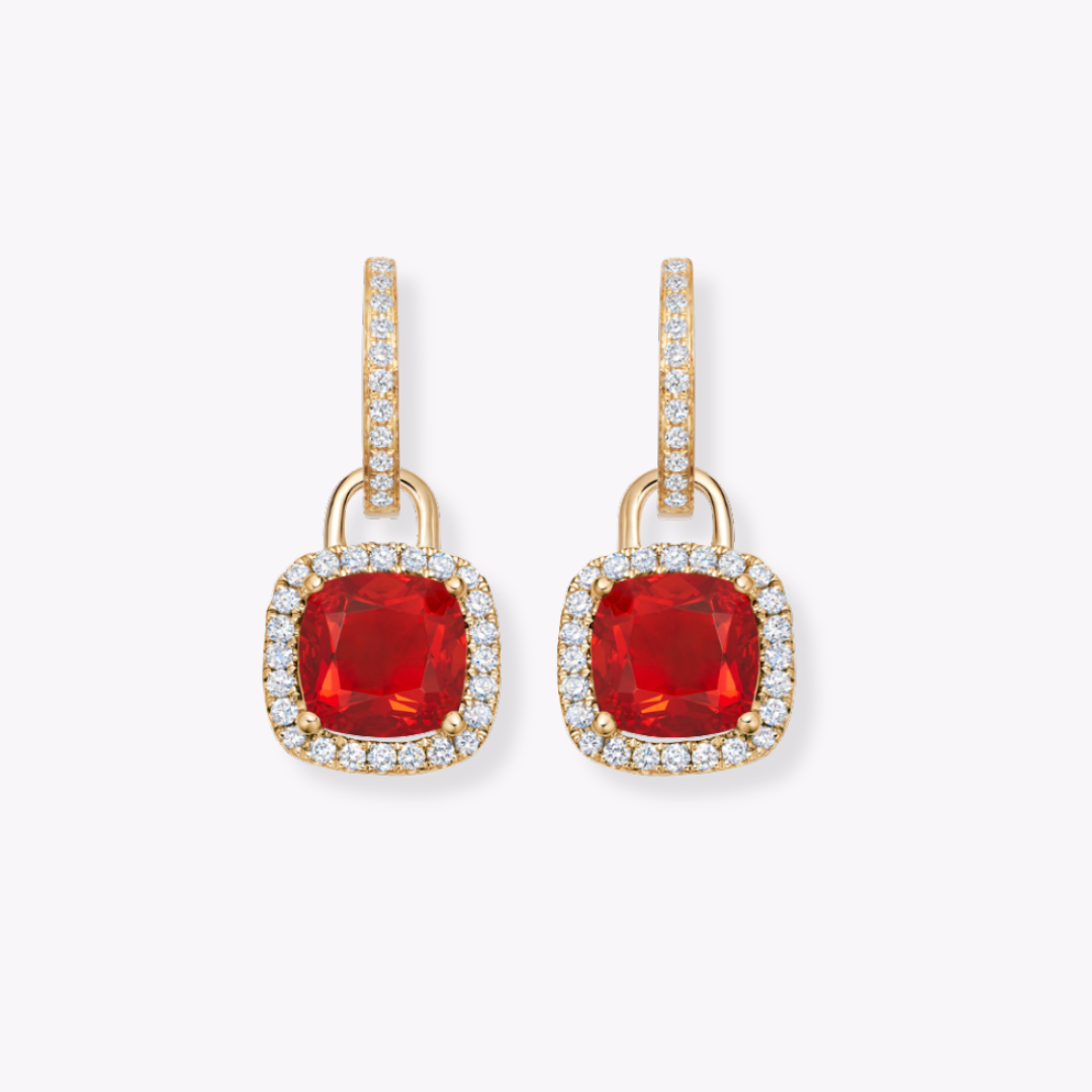 Kiki Cushion Mini Fire Opal and Diamond Detachable Earrings
