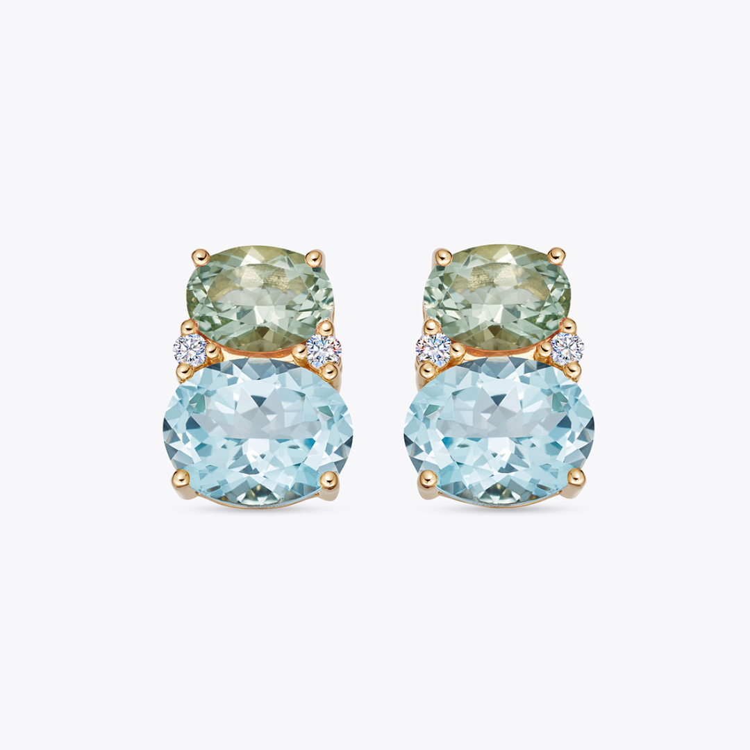 Kiki Classics Blue Topaz, Green Amethyst and Diamond Double Oval Studs