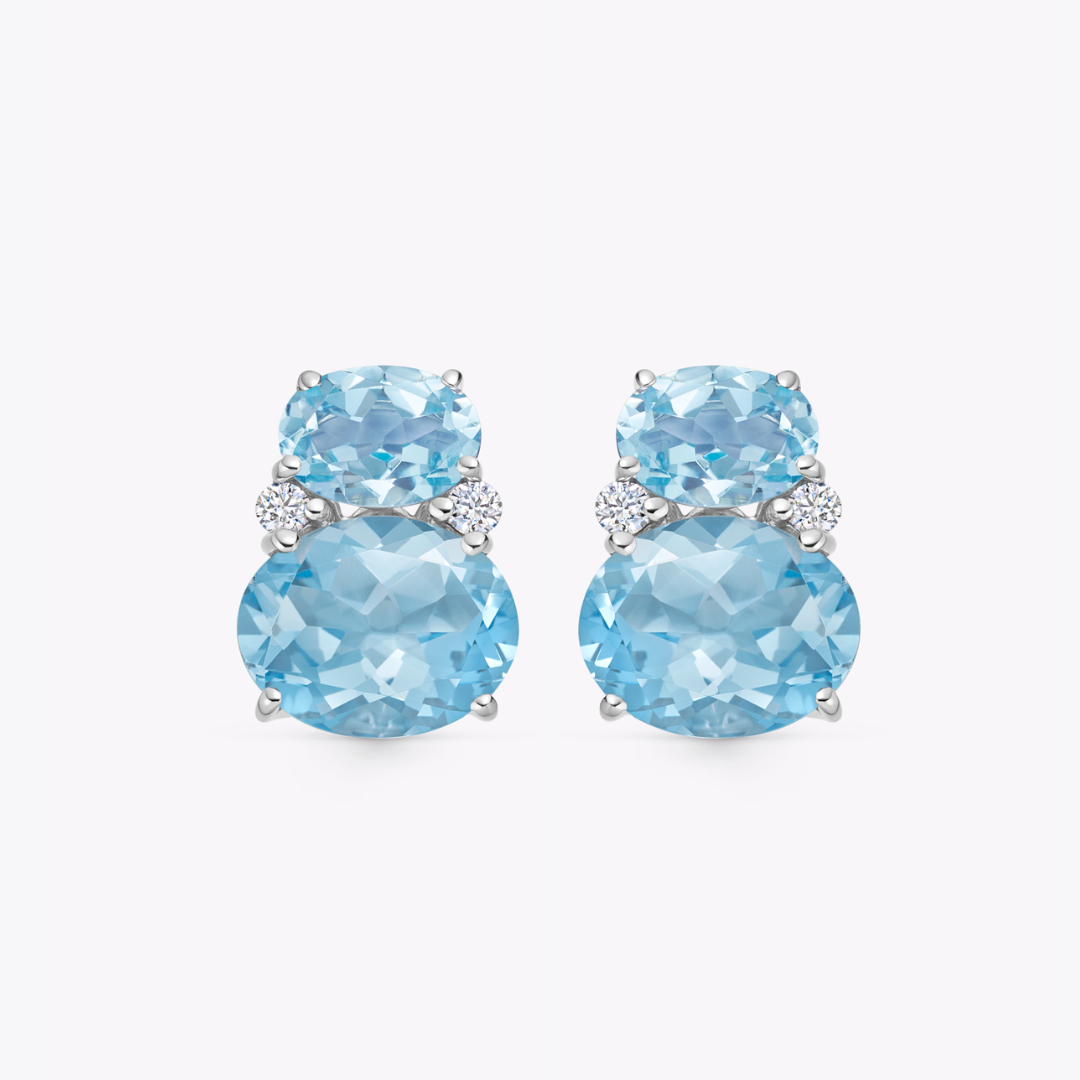 Kiki Classics Blue Topaz and Diamond Double Oval Stud Earrings