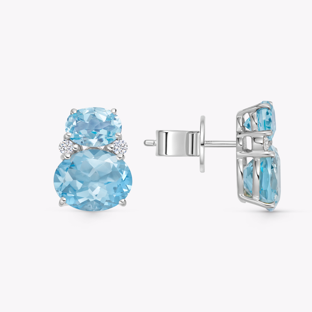 Kiki Classics Blue Topaz and Diamond Double Oval Stud Earrings