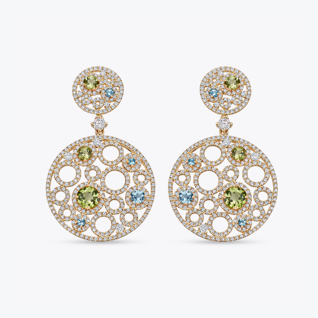 Bubbles Peridot and Blue Topaz Diamond Large Earrings