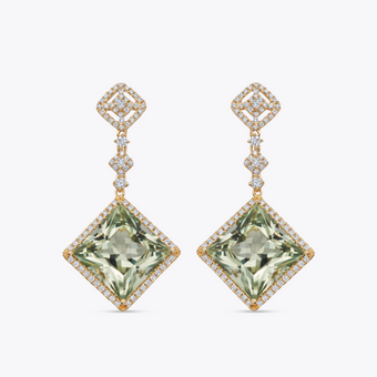 Special Editions Green Amethyst and Diamond Square Earrings