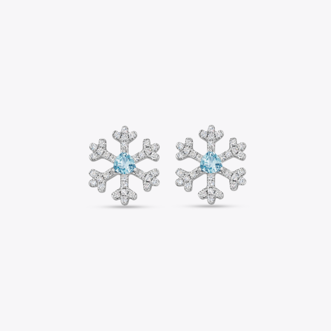 Snowflake Blue Topaz and Diamond Stud Earrings