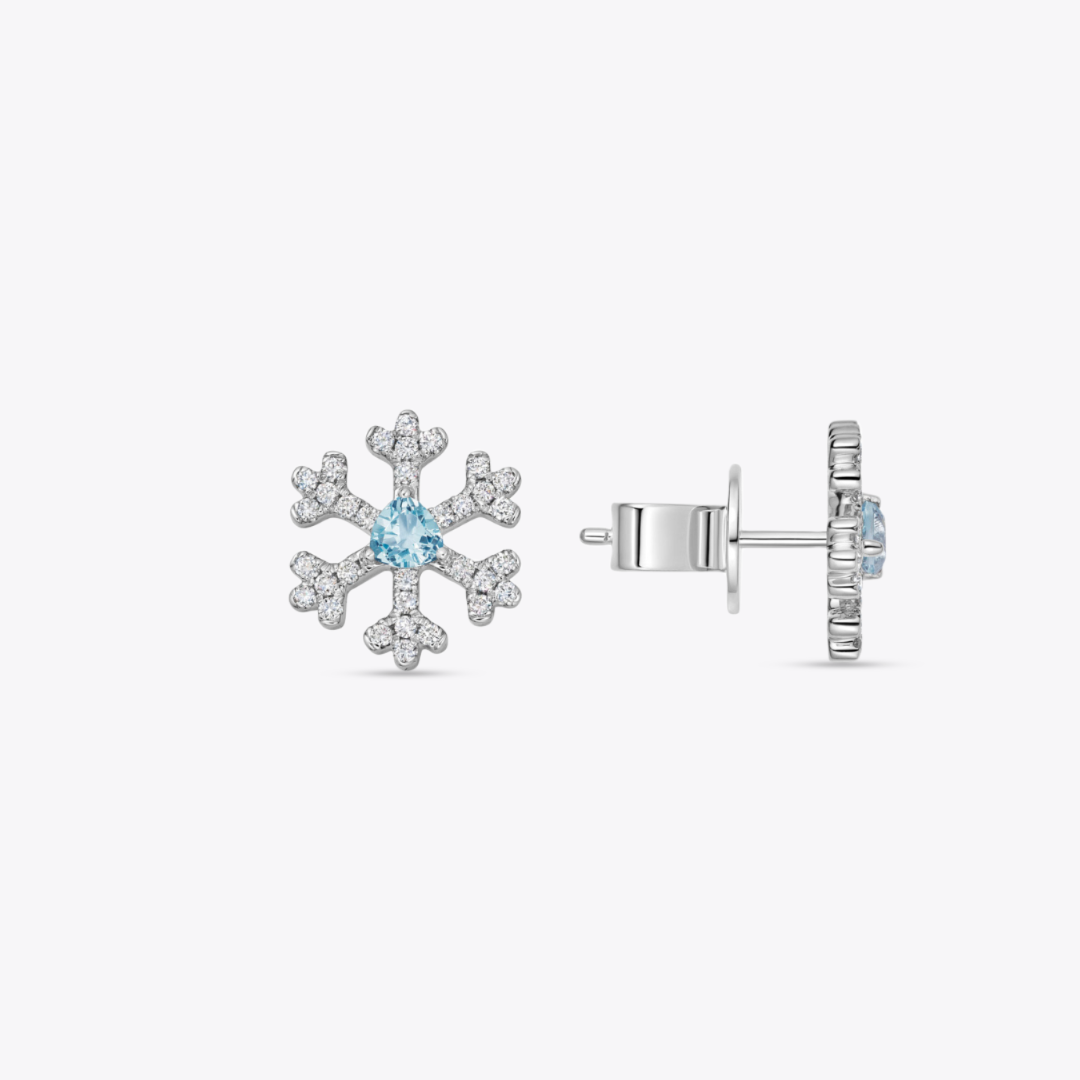 Snowflake Blue Topaz and Diamond Stud Earrings