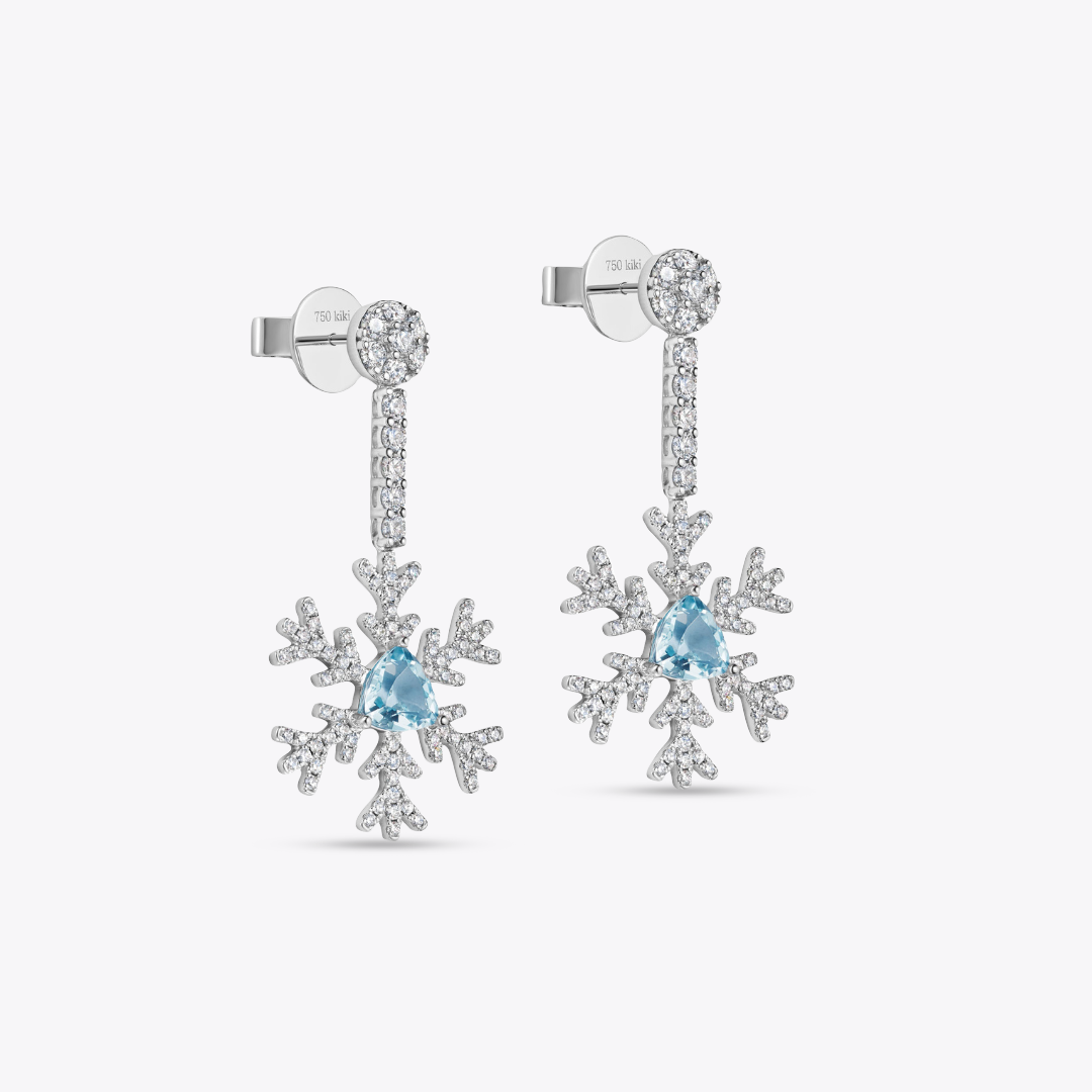 Snowflake Blue Topaz and Diamond Drop Earrings