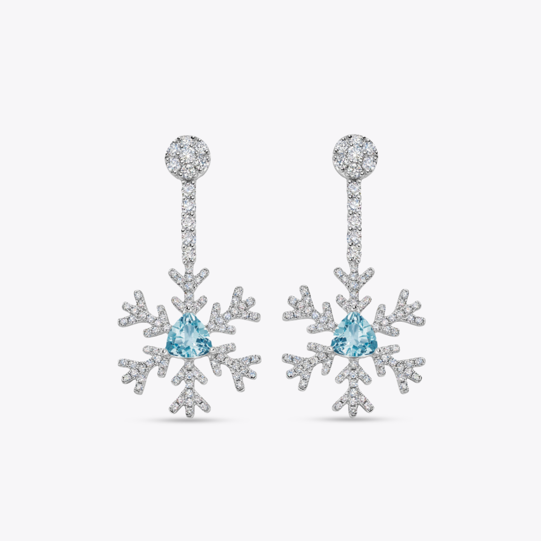 Snowflake Blue Topaz and Diamond Drop Earrings
