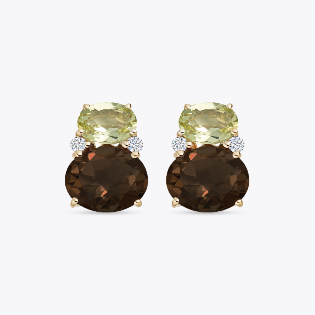 Kiki Classics Smoky and Lemon Quartz Double Oval Studs