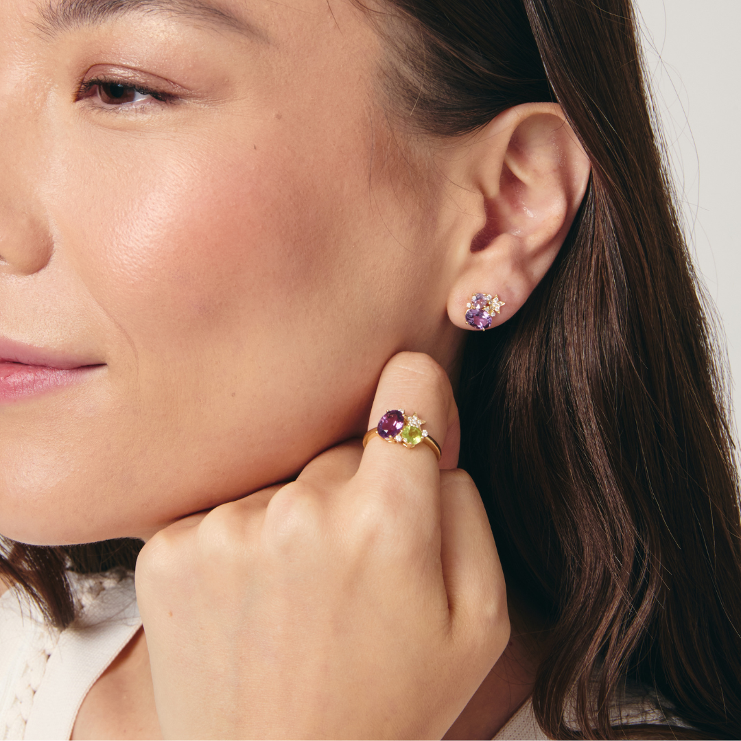 Fireworks Amethyst and Diamond Cluster Stud Earrings