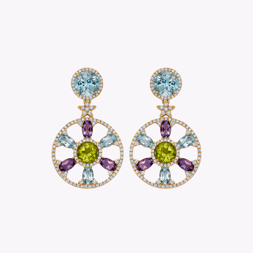 Fireworks Multi Gemstone Round Sparkler Earrings