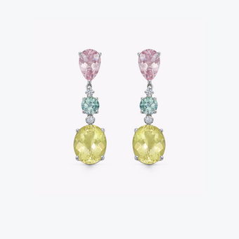 Special Editions Morganite, Blue Tourmaline, Yellow Beryl and Diamond Detail Earrings
