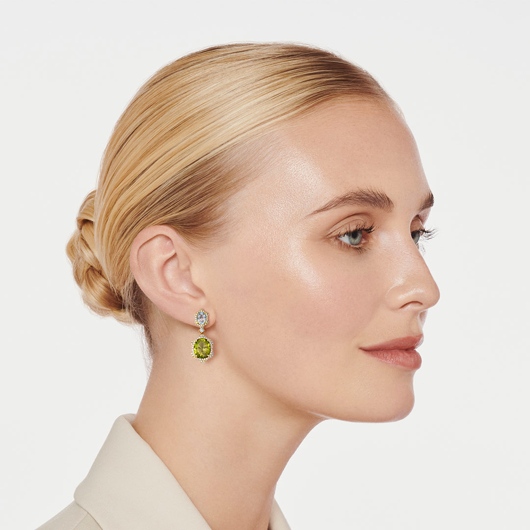 Special Editions Peridot, Blue Topaz and Diamond Wave Earrings