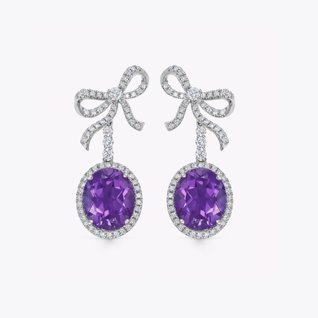 Signatures Oval Amethyst and Diamond Bow Earrings