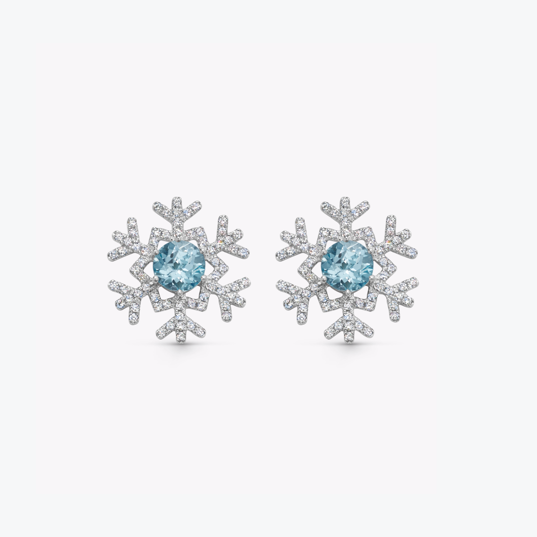 Snowflake Diamond and Blue Topaz Earrings