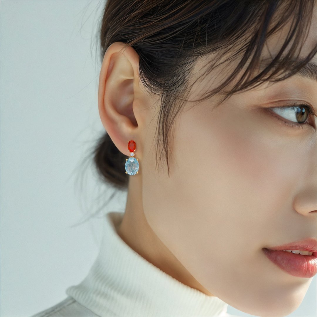 Signatures Blue Topaz and Fire Opal Earrings