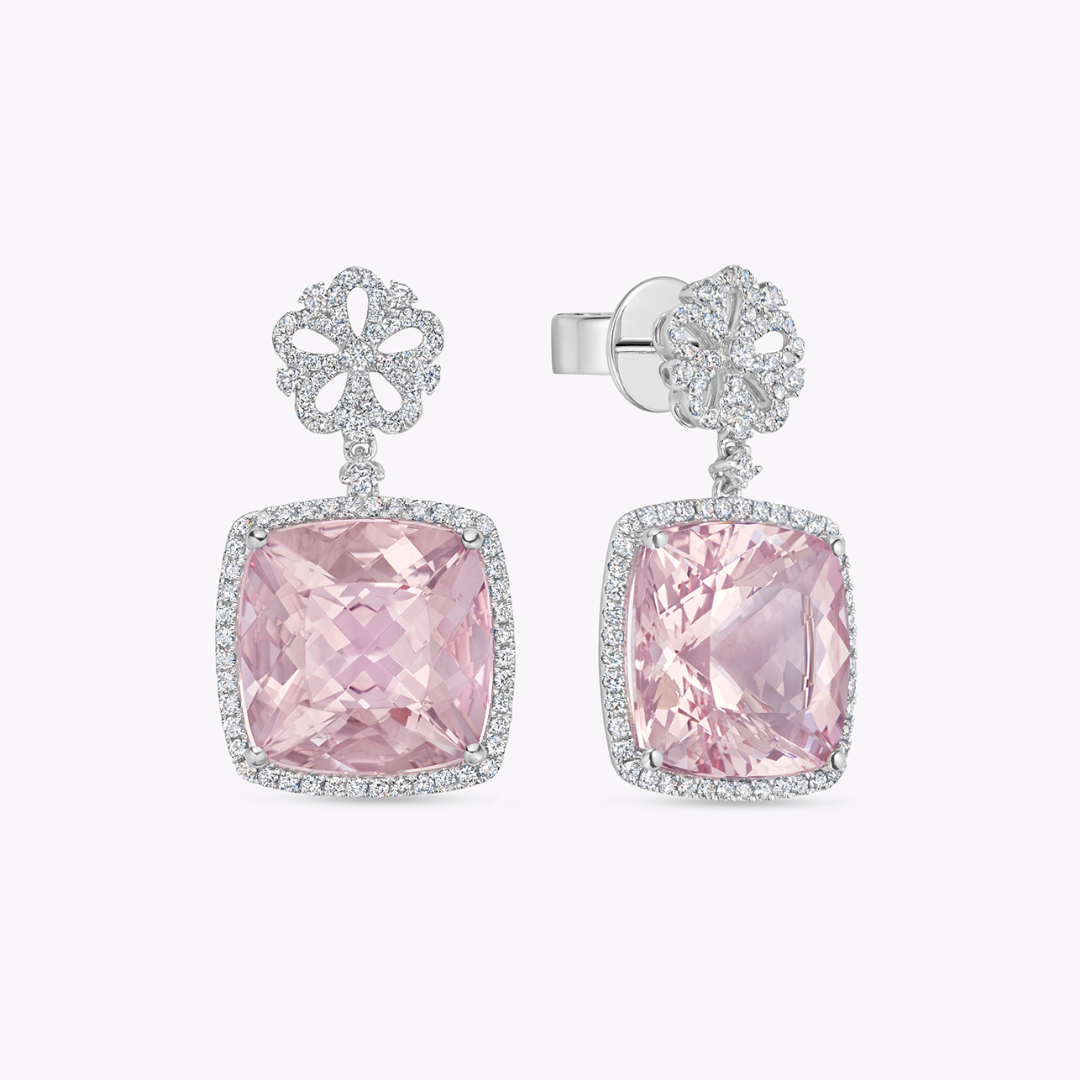 Morganite and Diamond Flower Earrings