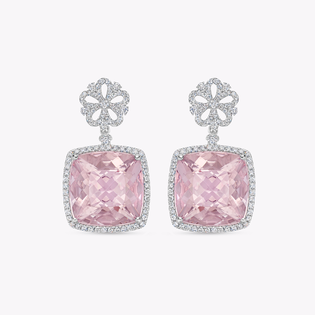 Morganite and Diamond Flower Earrings