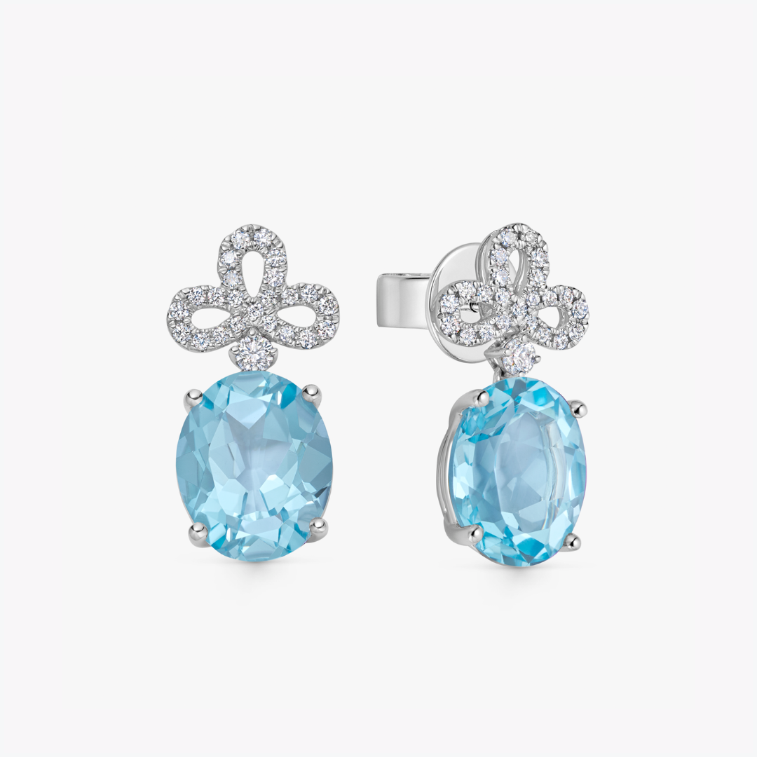 Signatures Tri Petal Top Blue Topaz and Diamond Earrings