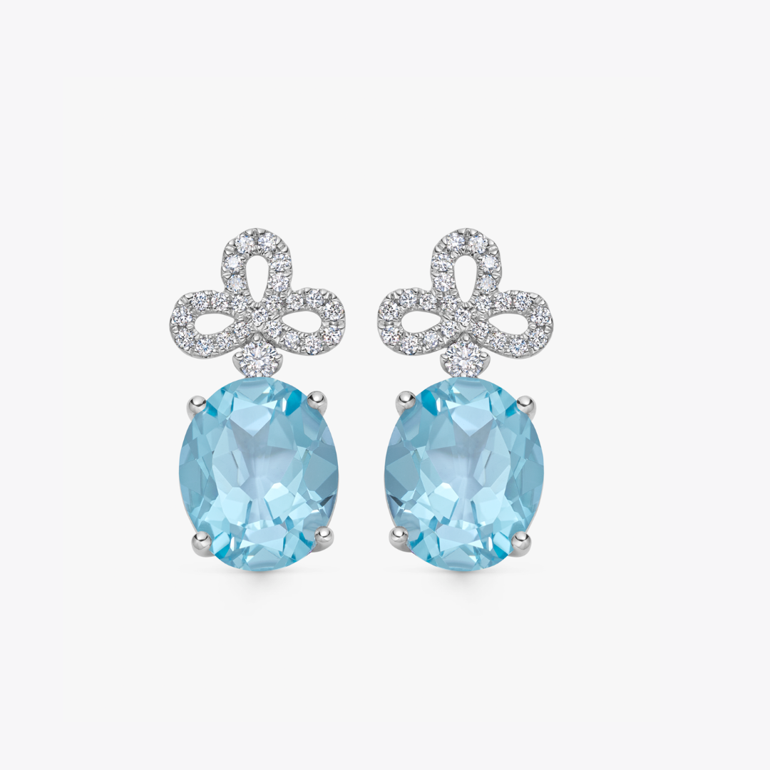 Signatures Tri Petal Top Blue Topaz and Diamond Earrings