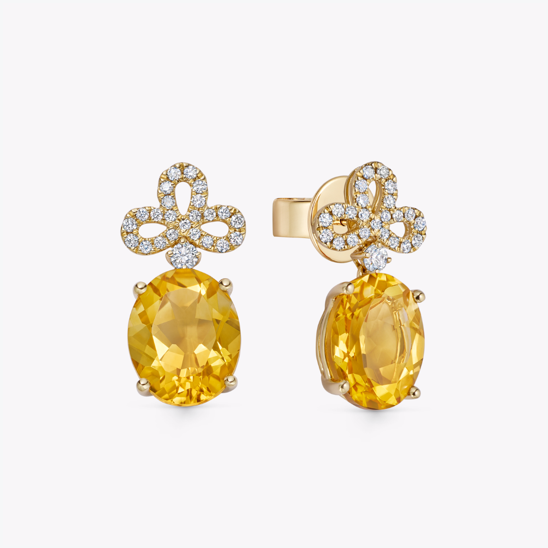 Signatures Tri Petal Top Citrine and Diamond Earrings