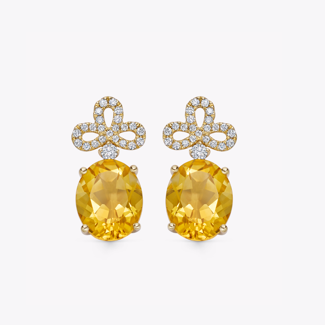 Signatures Tri Petal Top Citrine and Diamond Earrings