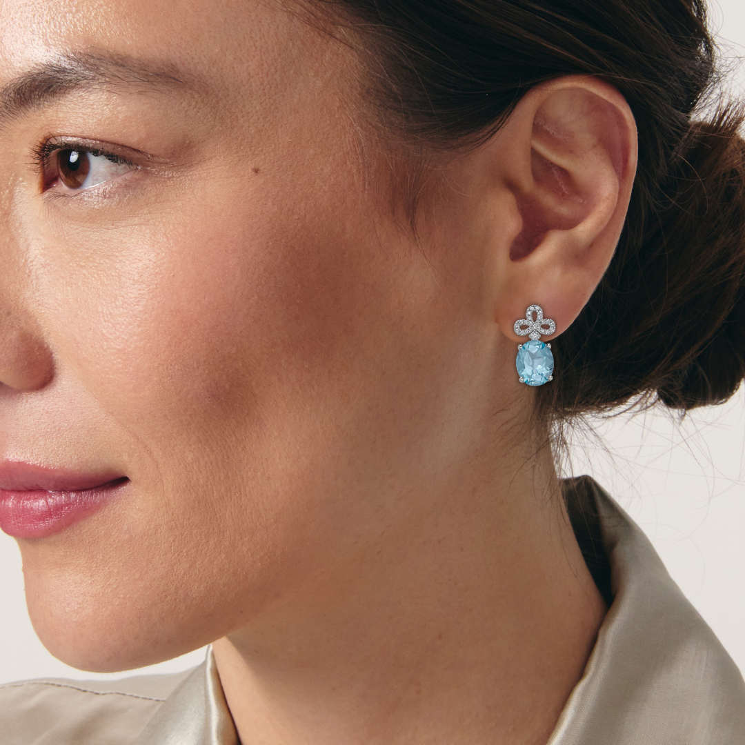 Signatures Tri Petal Top Blue Topaz and Diamond Earrings